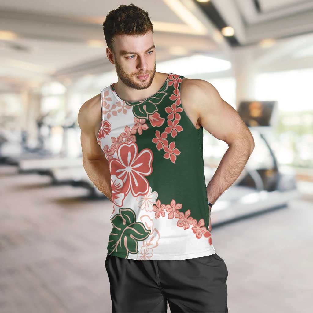 Green Orange Hibiscus Plumeria Floral Men Tank Top - Polynesian Pride