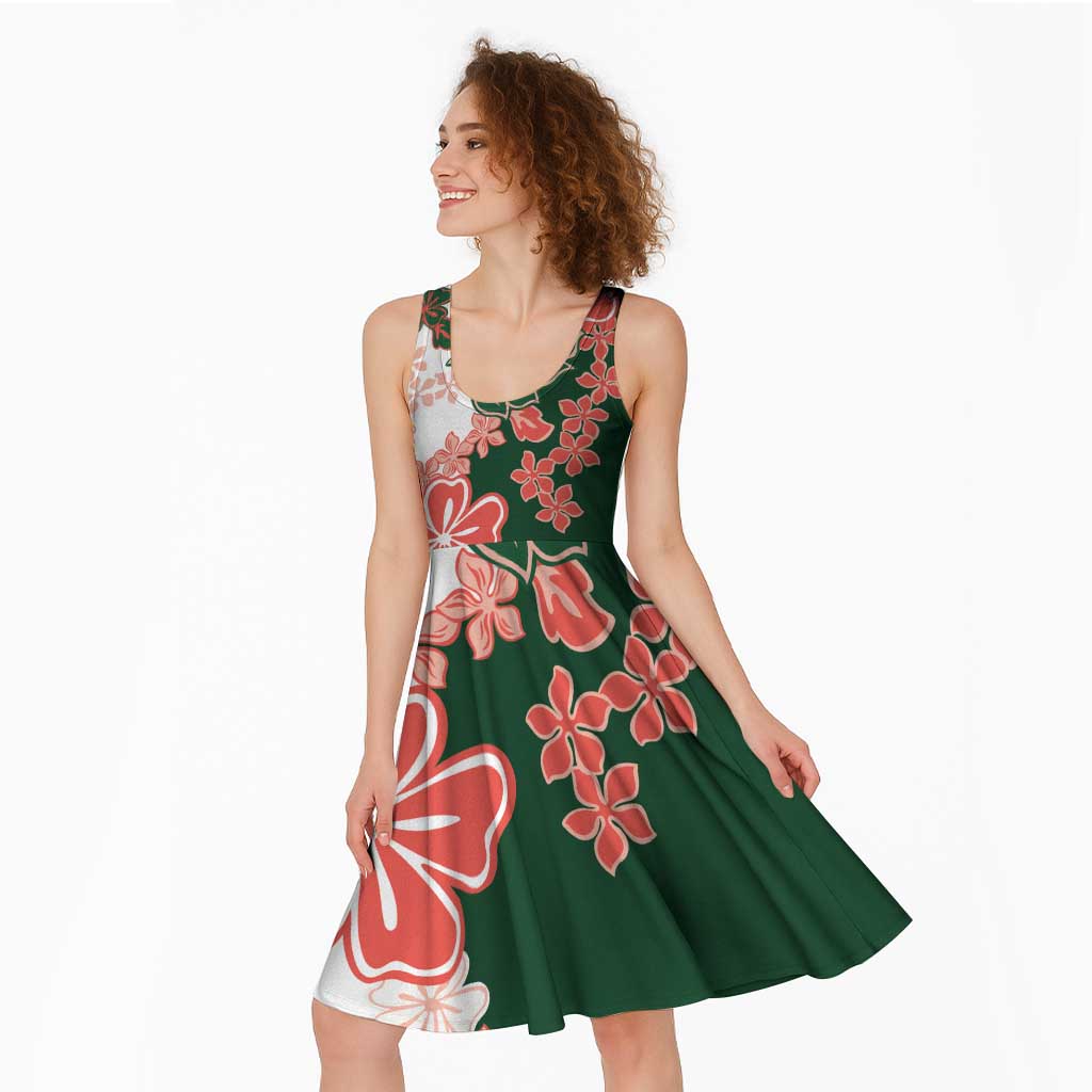 Green Orange Hibiscus Plumeria Floral Midi Dress - Polynesian Pride