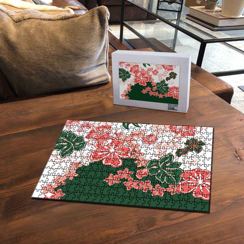 Green Orange Hibiscus Plumeria Floral Puzzle LT01 - Polynesian Pride