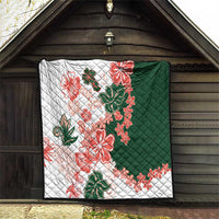 Green Orange Hibiscus Plumeria Floral Quilt - Polynesian Pride