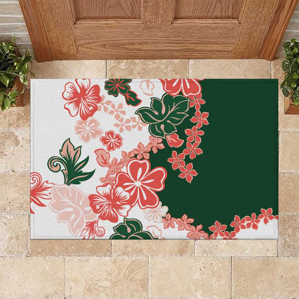 Green Orange Hibiscus Plumeria Floral Rubber Doormat LT01 Orange - Polynesian Pride