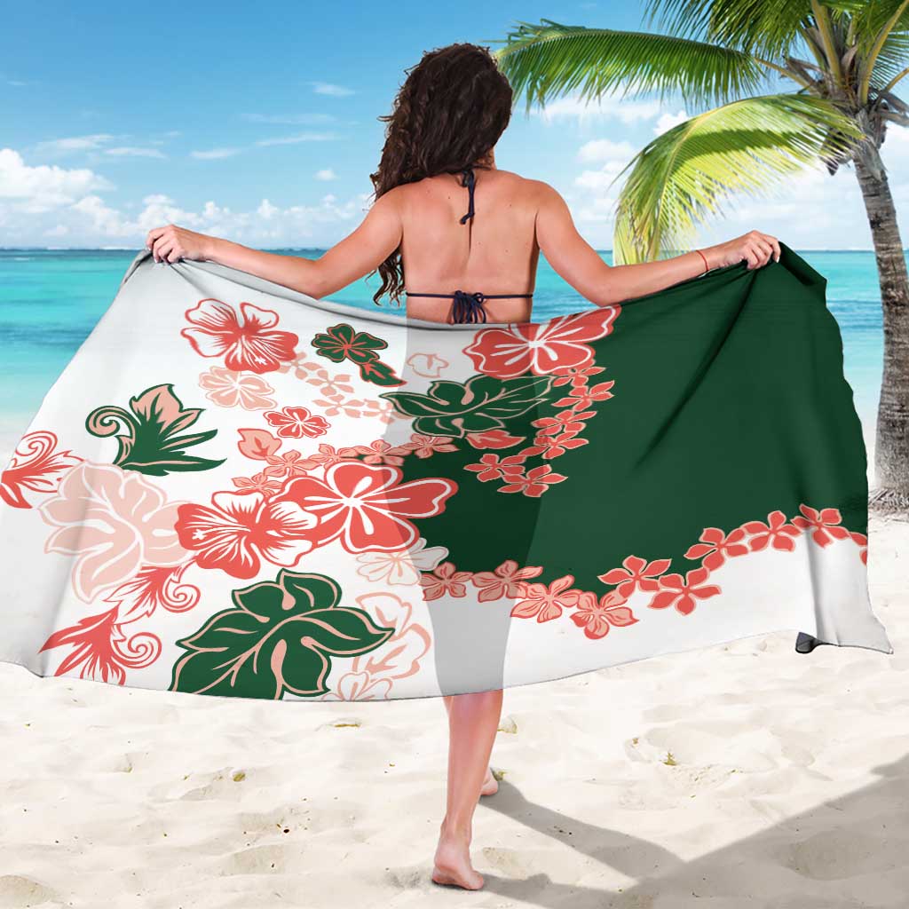Green Orange Hibiscus Plumeria Floral Sarong - Polynesian Pride