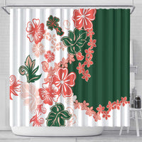 Green Orange Hibiscus Plumeria Floral Shower Curtain - Polynesian Pride