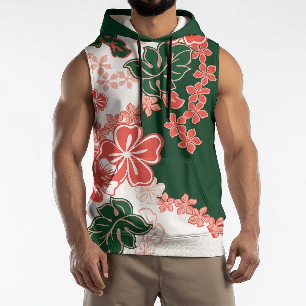 Green Orange Hibiscus Plumeria Floral Sleeveless Hoodie LT01 - Polynesian Pride