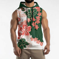 Green Orange Hibiscus Plumeria Floral Sleeveless Hoodie LT01 - Polynesian Pride