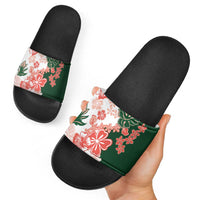 Green Orange Hibiscus Plumeria Floral Slide Sandals - Polynesian Pride