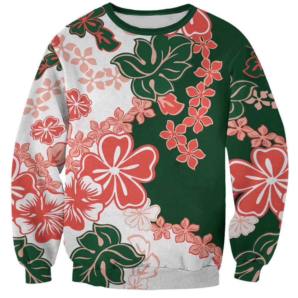 Green Orange Hibiscus Plumeria Floral Sweatshirt - Polynesian Pride
