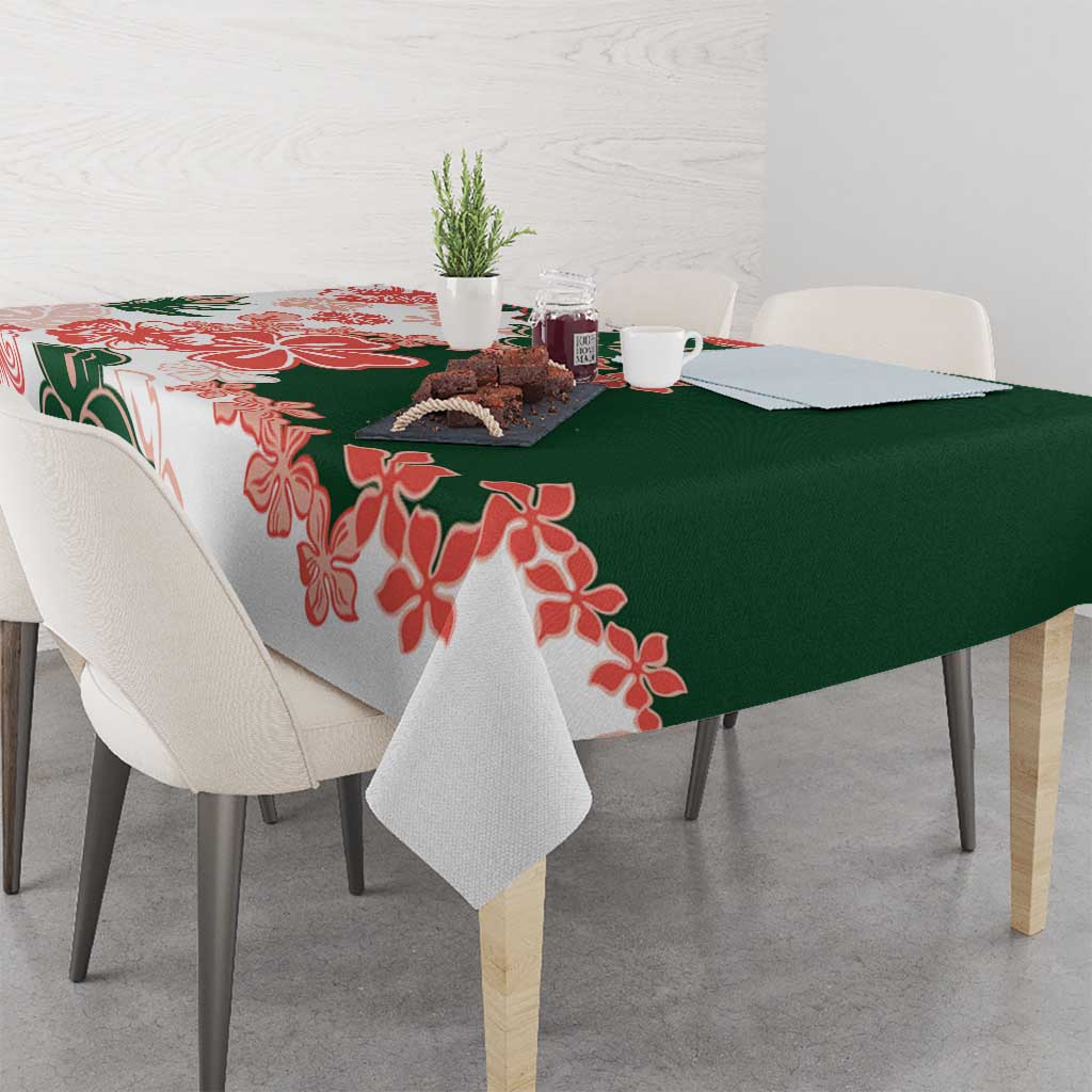 Green Orange Hibiscus Plumeria Floral Tablecloth - Polynesian Pride