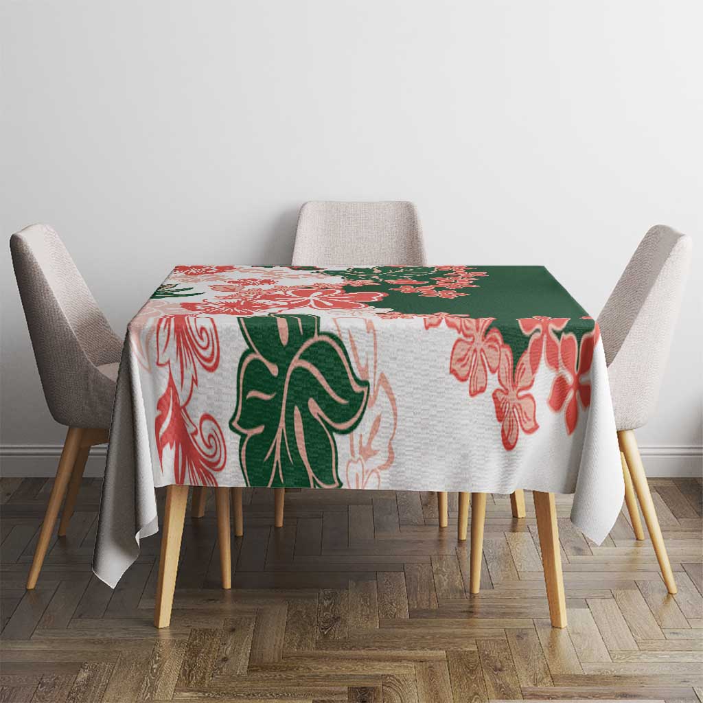 Green Orange Hibiscus Plumeria Floral Tablecloth - Polynesian Pride