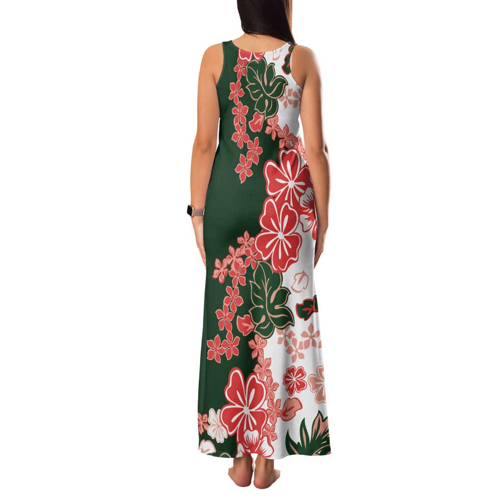 Green Orange Hibiscus Plumeria Floral Tank Maxi Dress - Polynesian Pride