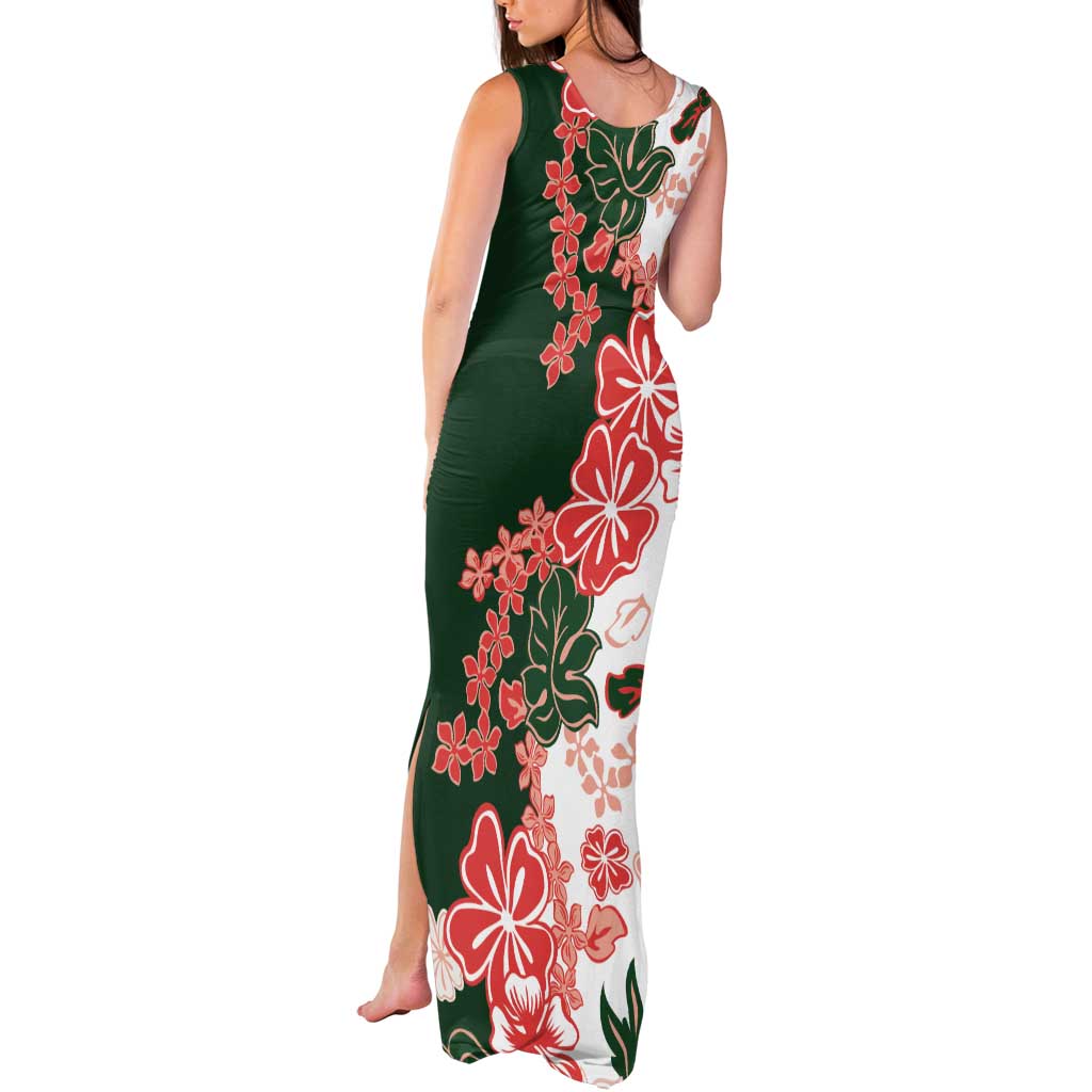 Green Orange Hibiscus Plumeria Floral Tank Maxi Dress - Polynesian Pride