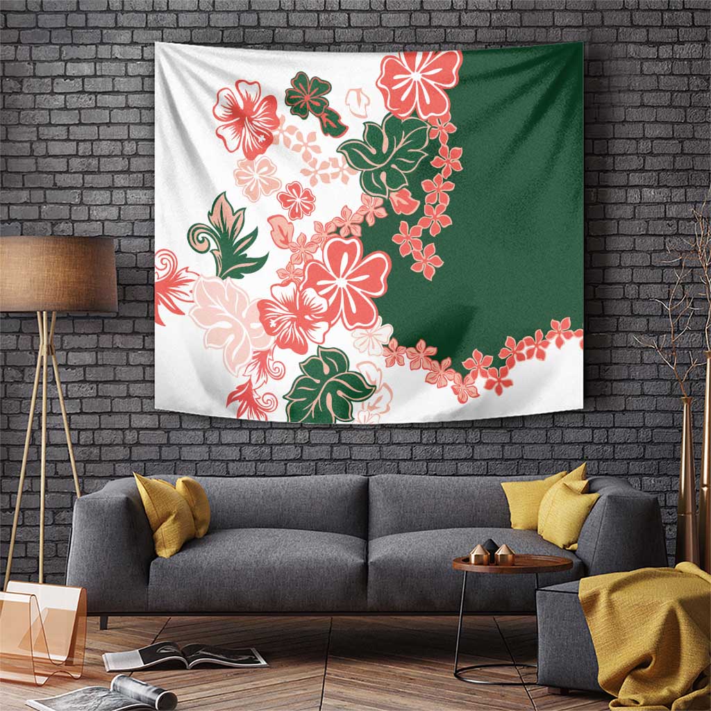 Green Orange Hibiscus Plumeria Floral Tapestry LT01 Orange - Polynesian Pride