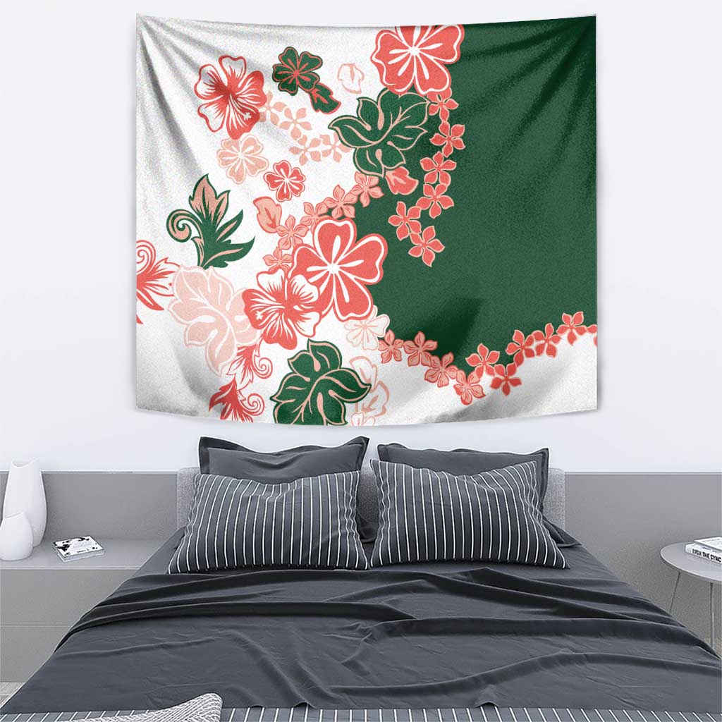 Green Orange Hibiscus Plumeria Floral Tapestry - Polynesian Pride