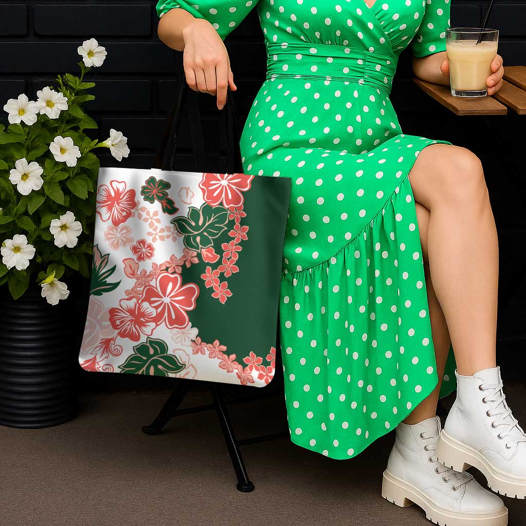 Green Orange Hibiscus Plumeria Floral Tote Bag - Polynesian Pride