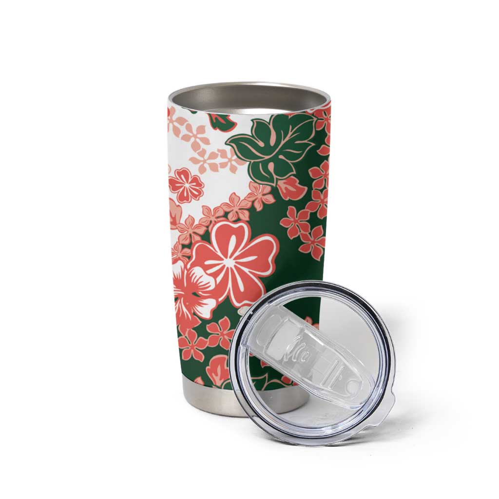 Green Orange Hibiscus Plumeria Floral Tumbler Cup - Polynesian Pride