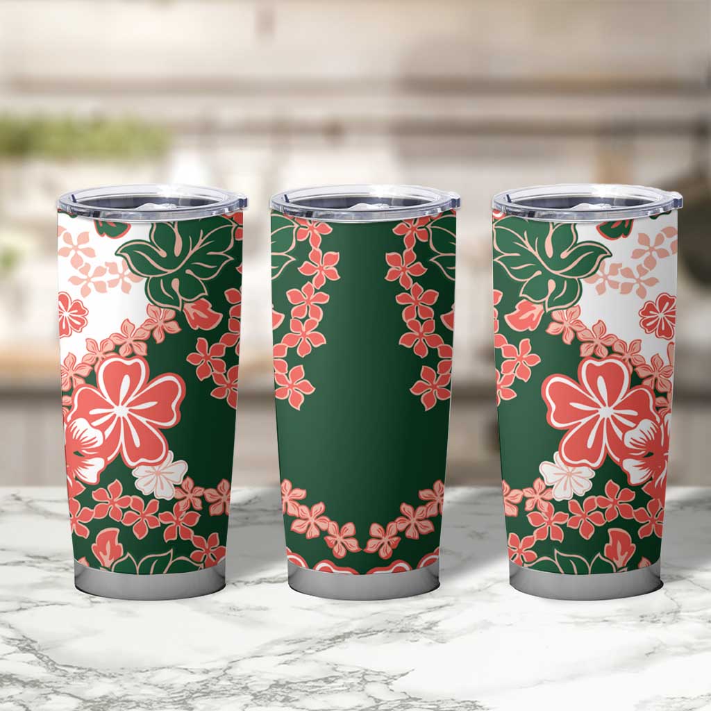 Green Orange Hibiscus Plumeria Floral Tumbler Cup - Polynesian Pride