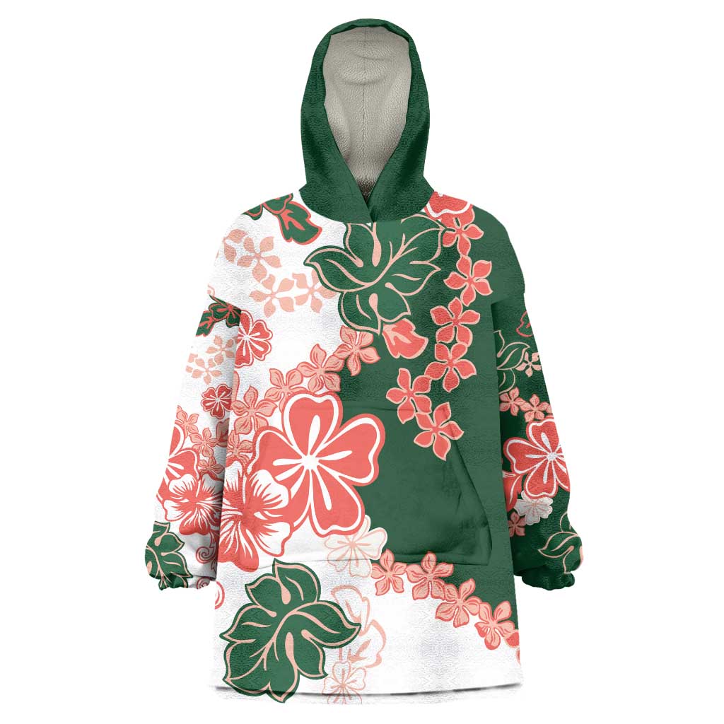 Green Orange Hibiscus Plumeria Floral Wearable Blanket Hoodie LT01 One Size Orange - Polynesian Pride