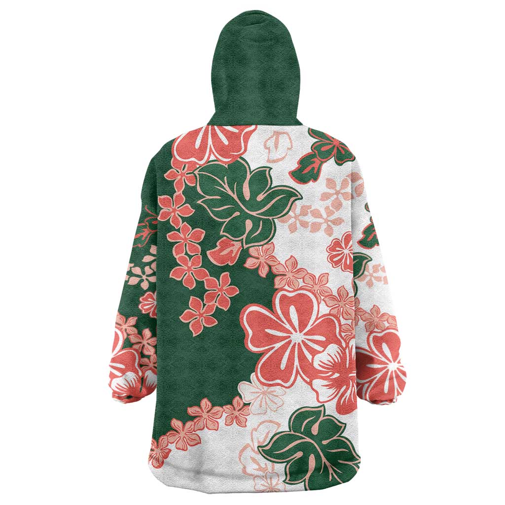 Green Orange Hibiscus Plumeria Floral Wearable Blanket Hoodie LT01 - Polynesian Pride