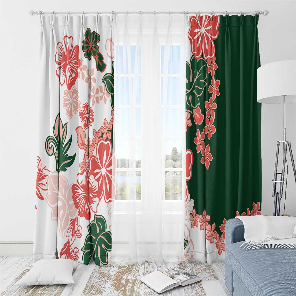 Green Orange Hibiscus Plumeria Floral Window Curtain - Polynesian Pride