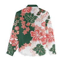 Green Orange Hibiscus Plumeria Floral Women Casual Shirt - Polynesian Pride