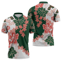 Green Orange Hibiscus Plumeria Floral Zipper Polo Shirt LT01 - Polynesian Pride