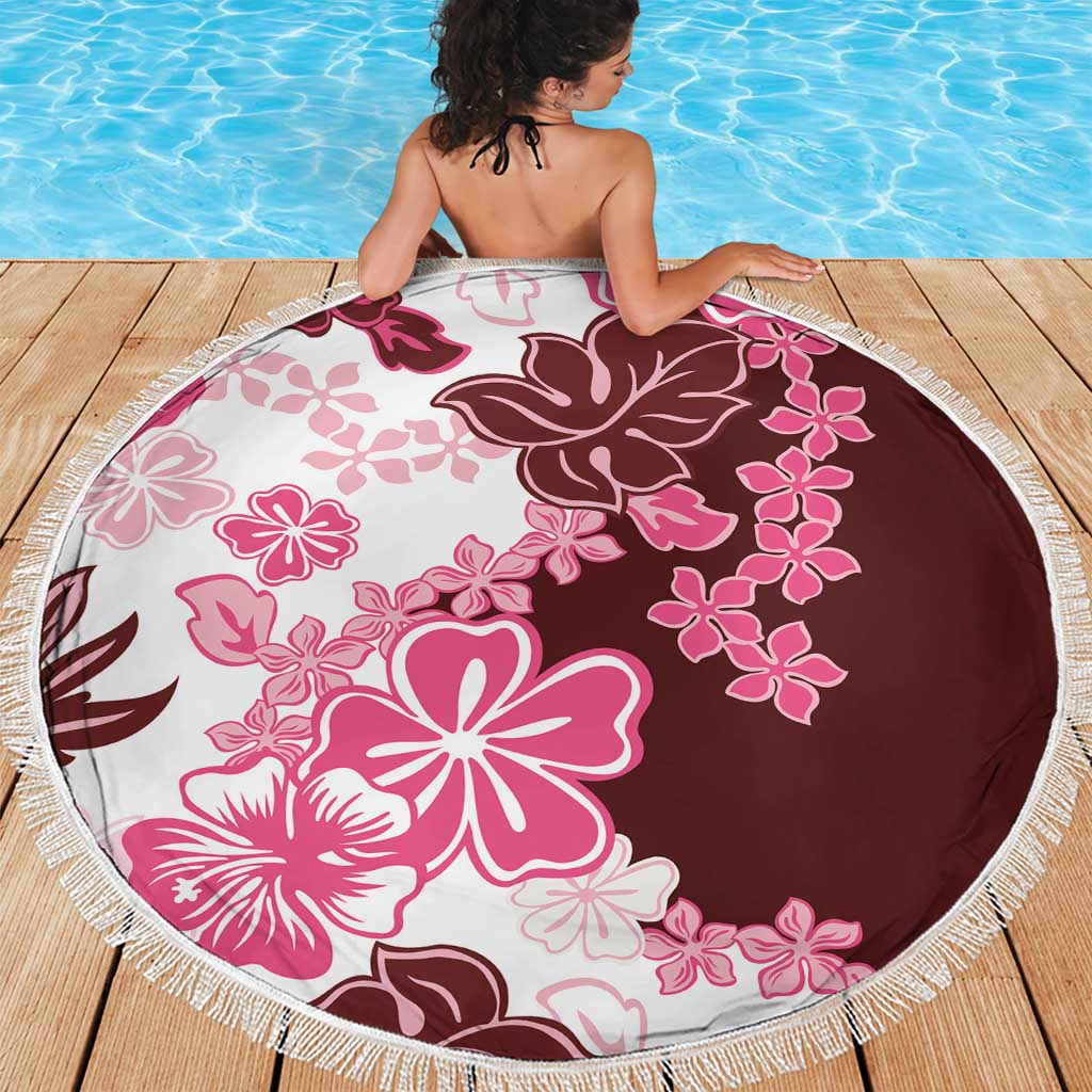 Pink Hibiscus Plumeria Floral Beach Blanket - Polynesian Pride