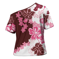 Pink Hibiscus Plumeria Floral Cross Shoulder Shirt - Polynesian Pride