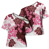 Pink Hibiscus Plumeria Floral Cross Shoulder Shirt - Polynesian Pride