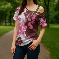 Pink Hibiscus Plumeria Floral Cross Shoulder Shirt - Polynesian Pride