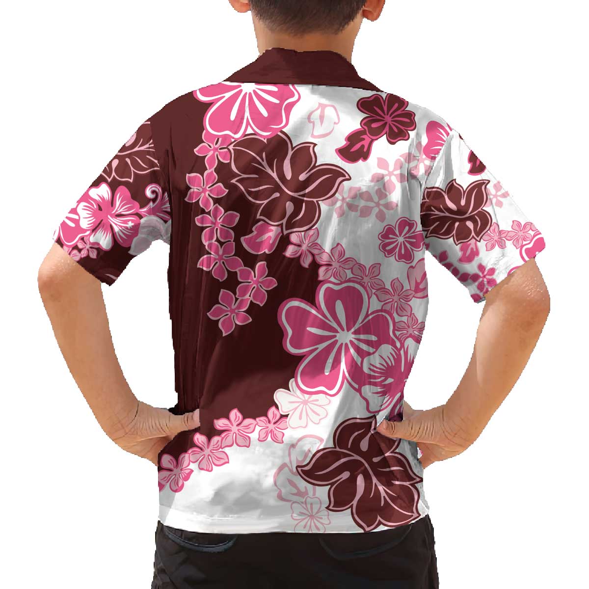 Pink Hibiscus Plumeria Floral Family Matching Off The Shoulder Long Sleeve Dress and Hawaiian Shirt - Polynesian Pride