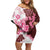 Pink Hibiscus Plumeria Floral Family Matching Off Shoulder Short Dress and Hawaiian Shirt - Polynesian Pride