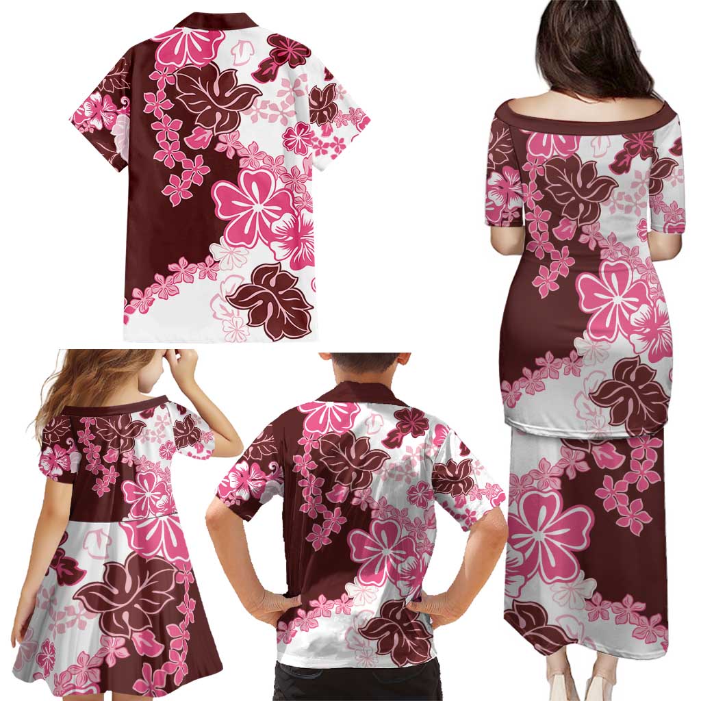 Pink Hibiscus Plumeria Floral Family Matching Puletasi and Hawaiian Shirt - Polynesian Pride