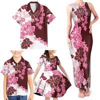 Pink Hibiscus Plumeria Floral Family Matching Tank Maxi Dress and Hawaiian Shirt - Polynesian Pride