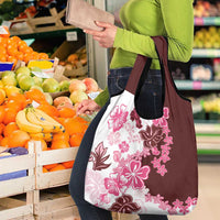 Pink Hibiscus Plumeria Floral Grocery Bag - Polynesian Pride