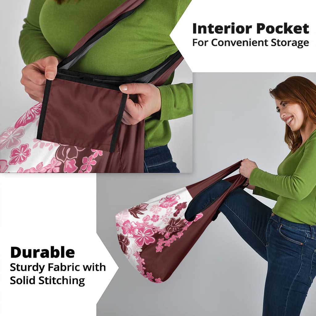 Pink Hibiscus Plumeria Floral Grocery Bag - Polynesian Pride