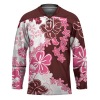 Pink Hibiscus Plumeria Floral Hockey Jersey LT01 Unisex Pink - Polynesian Pride