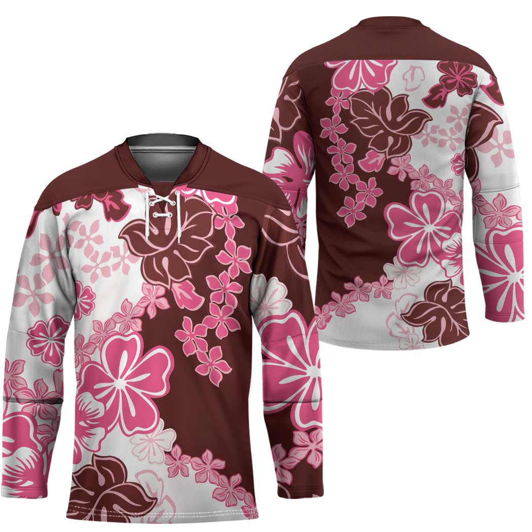 Pink Hibiscus Plumeria Floral Hockey Jersey LT01 - Polynesian Pride