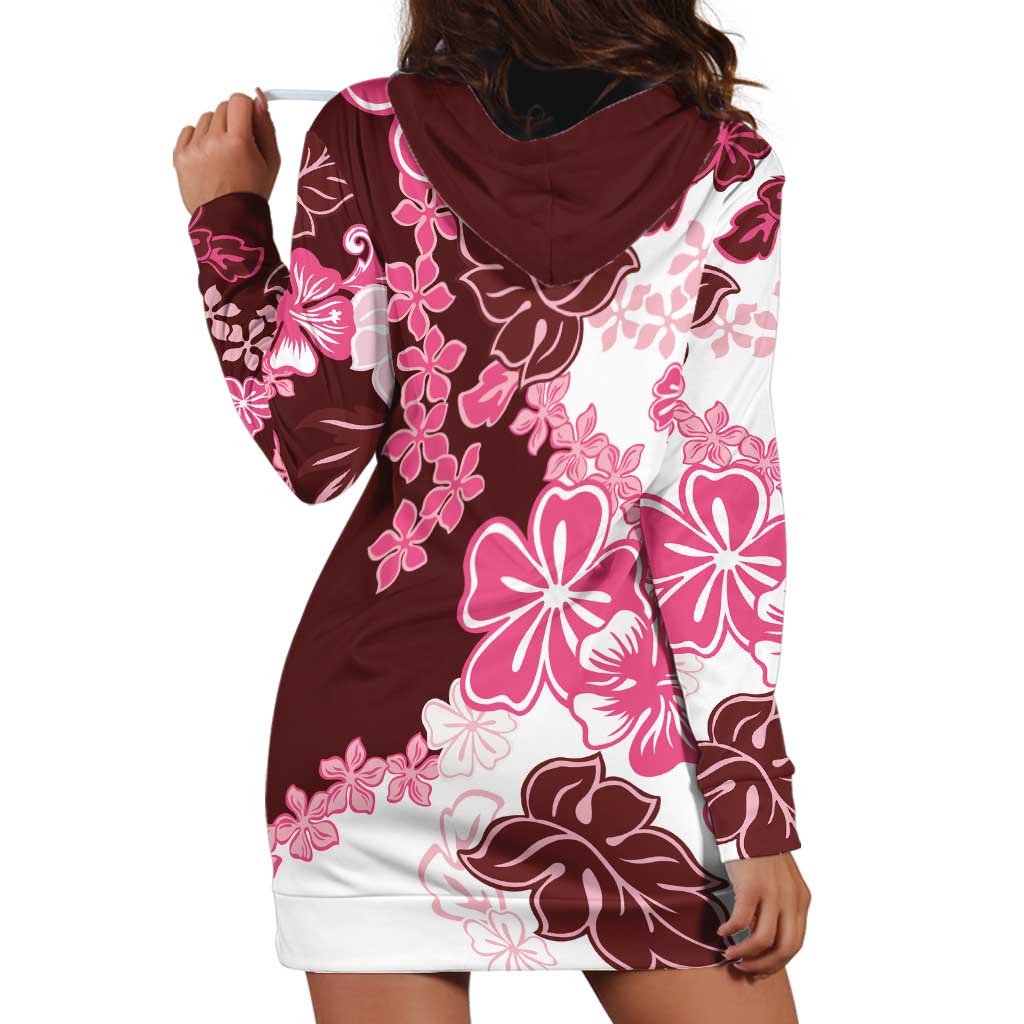 Pink Hibiscus Plumeria Floral Hoodie Dress LT01 - Polynesian Pride