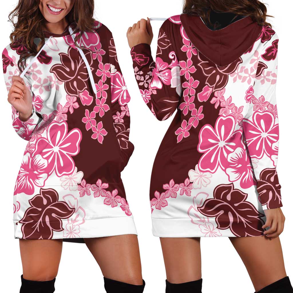 Pink Hibiscus Plumeria Floral Hoodie Dress LT01 - Polynesian Pride