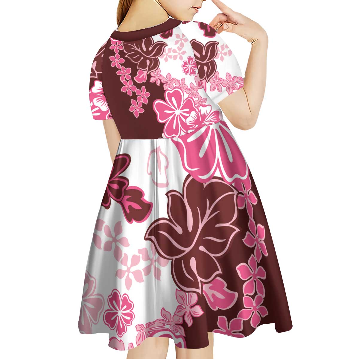 Pink Hibiscus Plumeria Floral Kid Short Sleeve Dress - Polynesian Pride