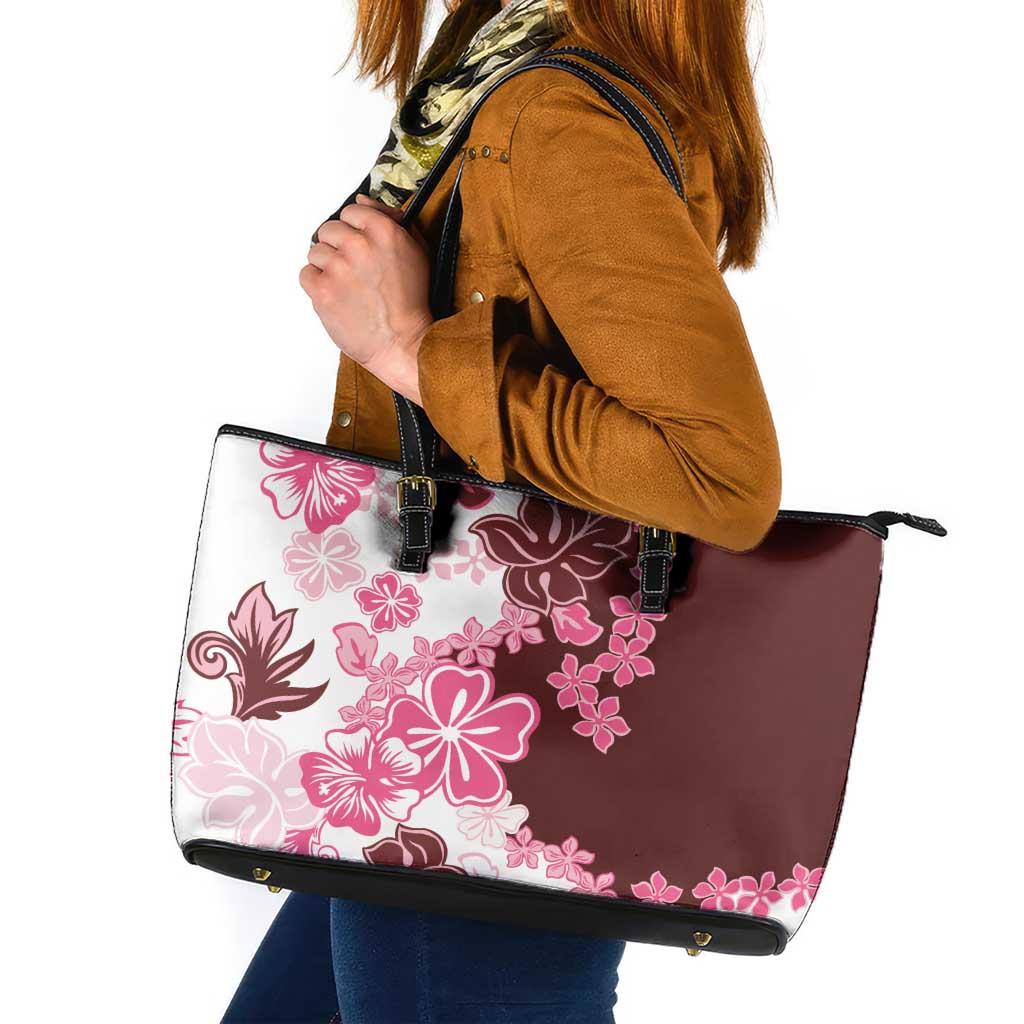 Pink Hibiscus Plumeria Floral Leather Tote Bag LT01 Pink - Polynesian Pride