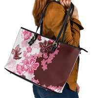Pink Hibiscus Plumeria Floral Leather Tote Bag LT01 - Polynesian Pride