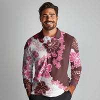 Pink Hibiscus Plumeria Floral Long Sleeve Polo Shirt LT01 - Polynesian Pride