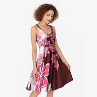 Pink Hibiscus Plumeria Floral Midi Dress - Polynesian Pride
