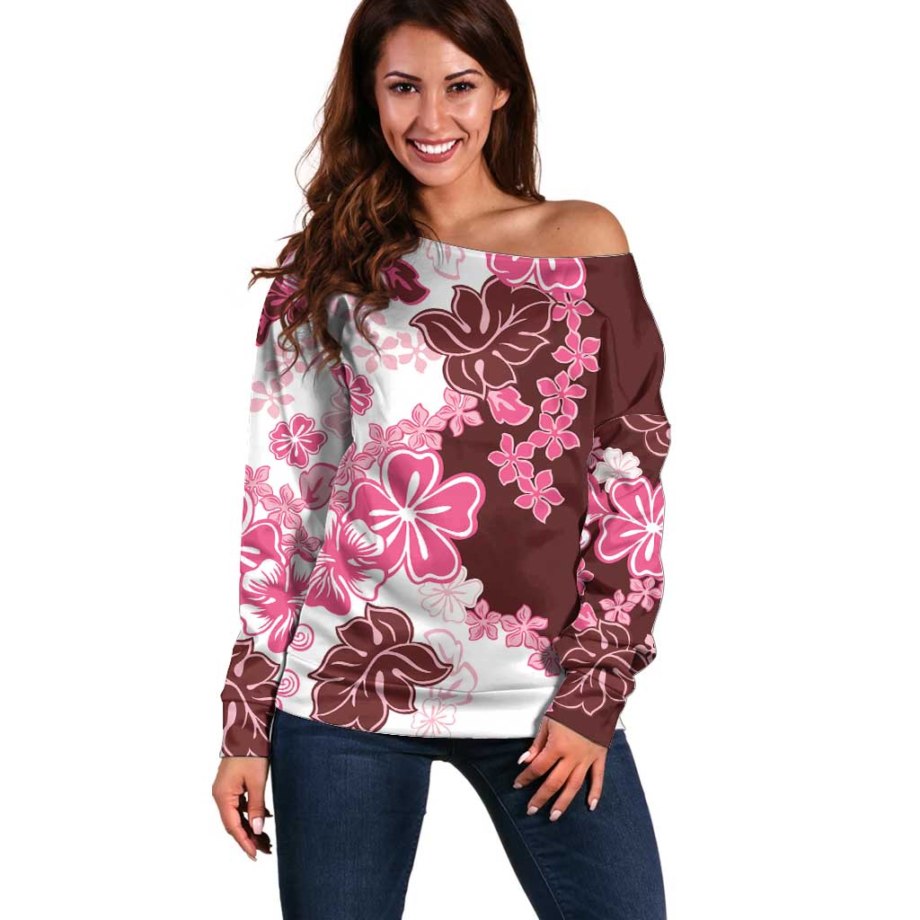 Pink Hibiscus Plumeria Floral Off Shoulder Sweater - Polynesian Pride