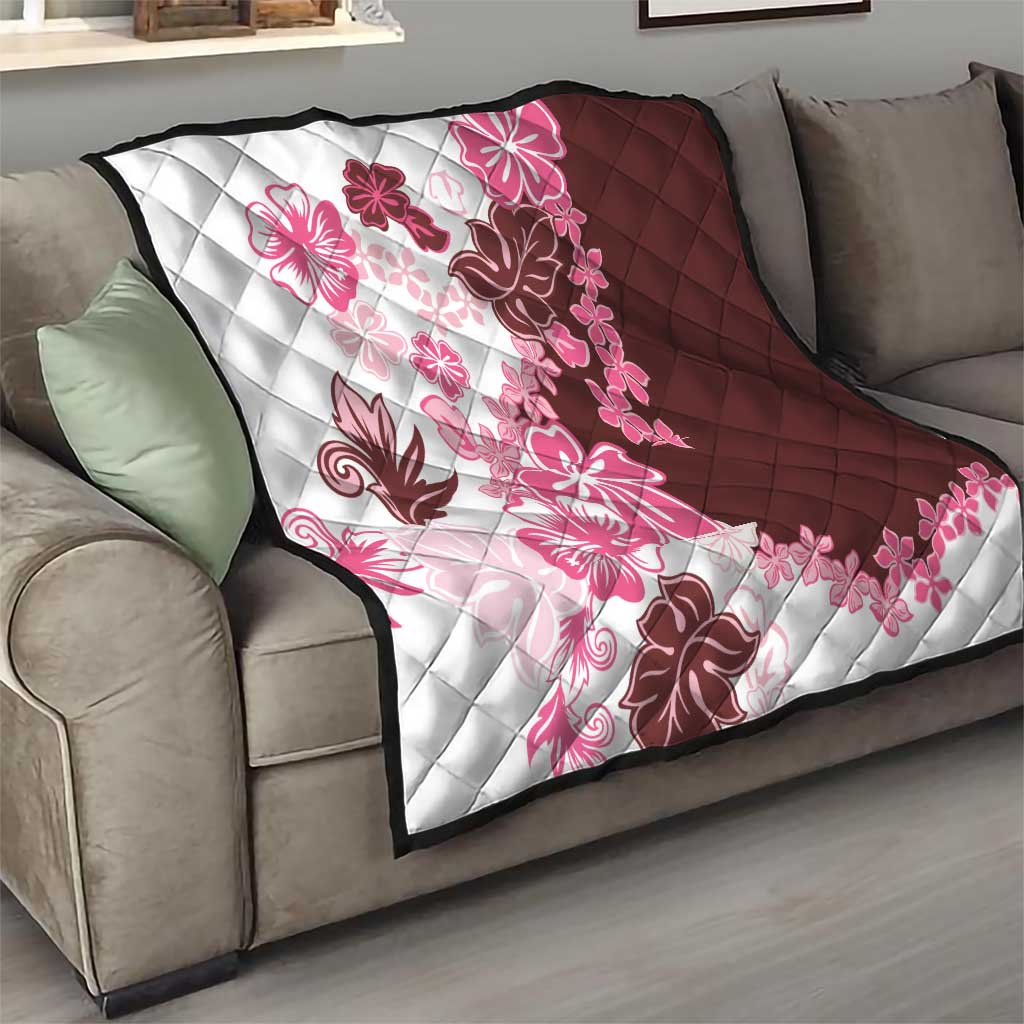 Pink Hibiscus Plumeria Floral Quilt - Polynesian Pride