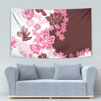 Pink Hibiscus Plumeria Floral Tapestry - Polynesian Pride