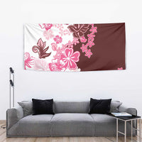 Pink Hibiscus Plumeria Floral Tapestry - Polynesian Pride