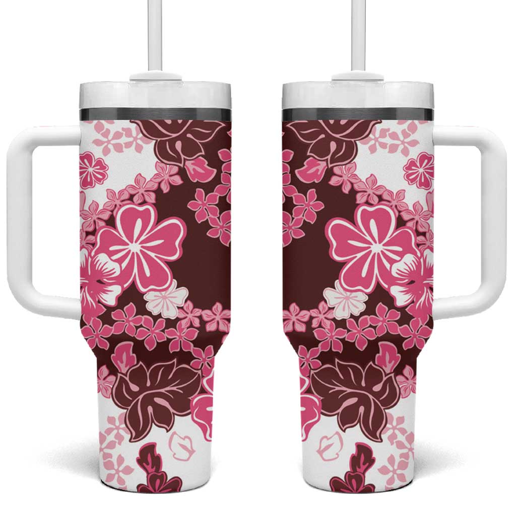 Pink Hibiscus Plumeria Floral Tumbler With Handle - Polynesian Pride