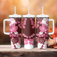 Pink Hibiscus Plumeria Floral Tumbler With Handle - Polynesian Pride